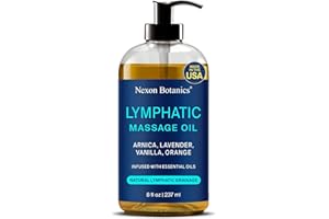 Lymphatic Drainage Massage Oil for Massage Therapy 8 fl oz - Refreshing and Relaxing - Natural Oils with Arnica, Vanilla and Lavender Oil - for Men and Women - Nexon Botanics