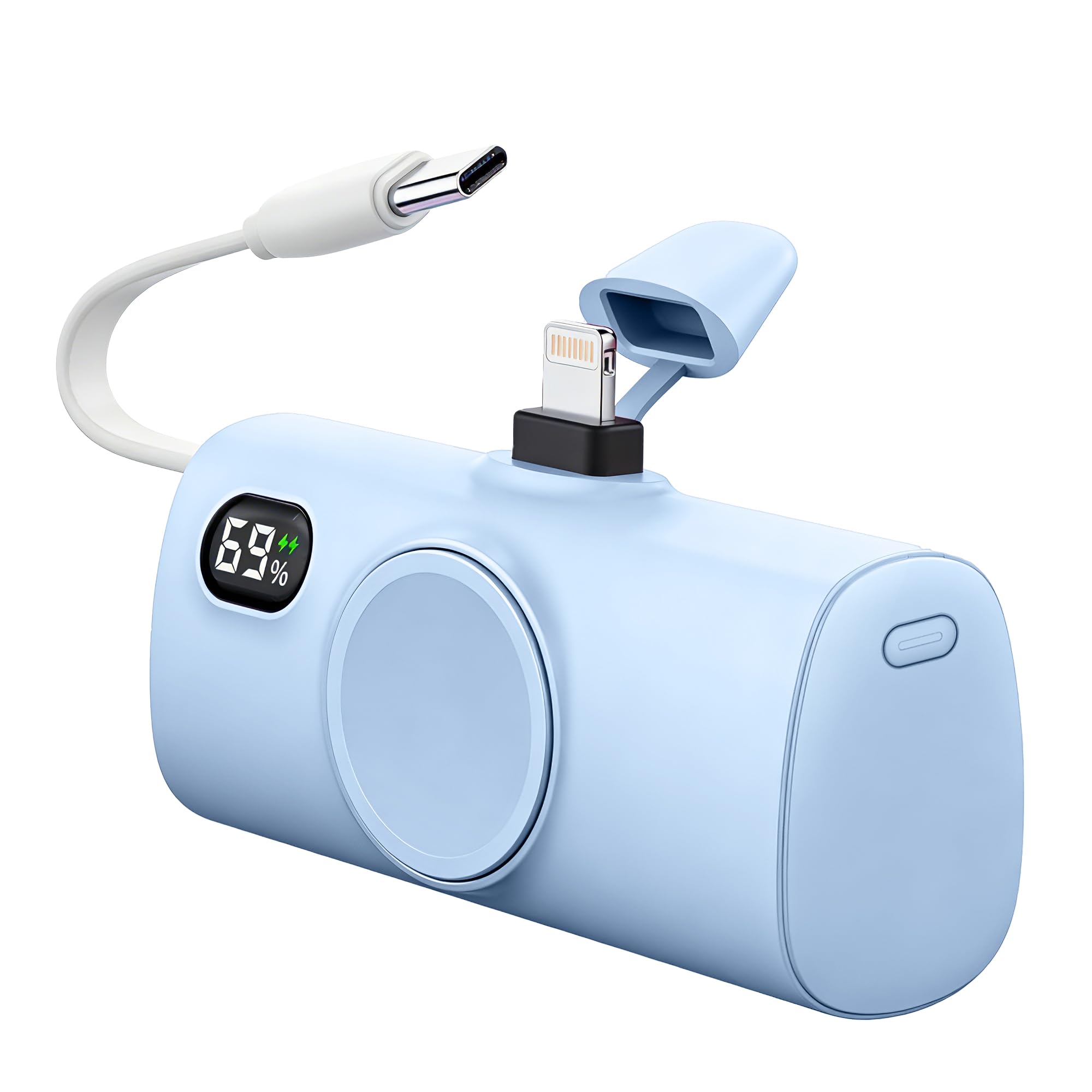 Little Blue Portable Charger Power Bank for iPhone 14 Pro, 5000mah Compact-Handy Battery Pack with USB C Cable for OnePlus 15 series, Travel Backup Charger for iPhone 12 mini, On-the Go Phone Charger