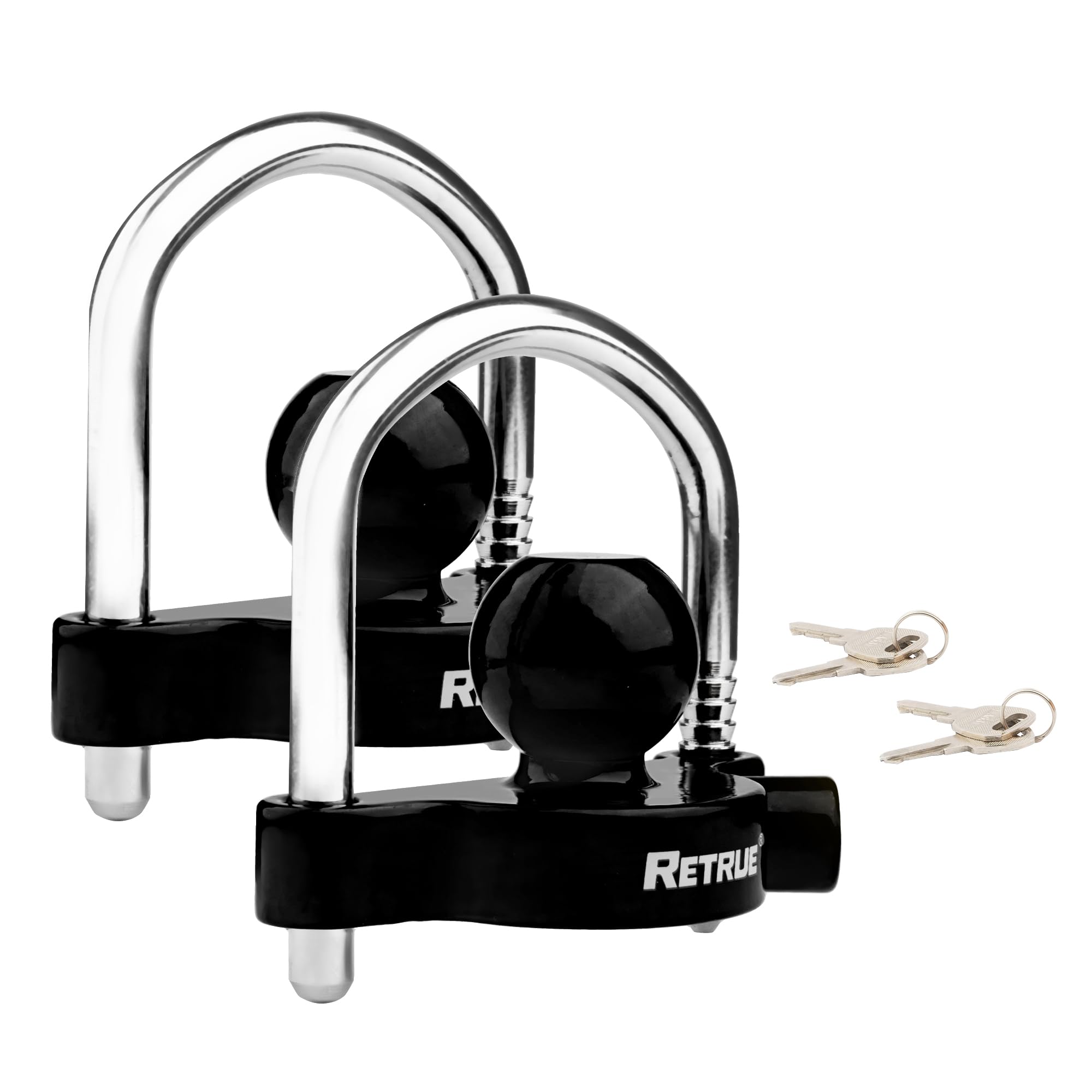 Photo 1 of RETRUE Universal Coupler Lock Trailer Locks Ball Hitch Trailer Hitch Lock Adjustable Security Heavy-Duty Steel fits 1-7/8 Inch, 2 Inch, 2-5/16 Inch Couplers, Black (Pack of 2)
