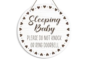KFNER Baby Sleeping Sign for Front Door, Do Not Knock or Ring Doorbell Door Decorations, Rustic Wooden Hanging Sign for Farmhouse Porch Nursery, Wood Door Hanger for Outdoor, Kids Room Wall Decor -37
