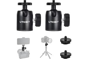 24MM Tripod Ball Head, UTEBIT 360° Rotatable Metal Mini Ball Head with 1/4" hot Shoe,BallHeads Camera Mount Adapter for Tripods,Monopod,DSLR Cameras,Loading 11lb(2 Pack)