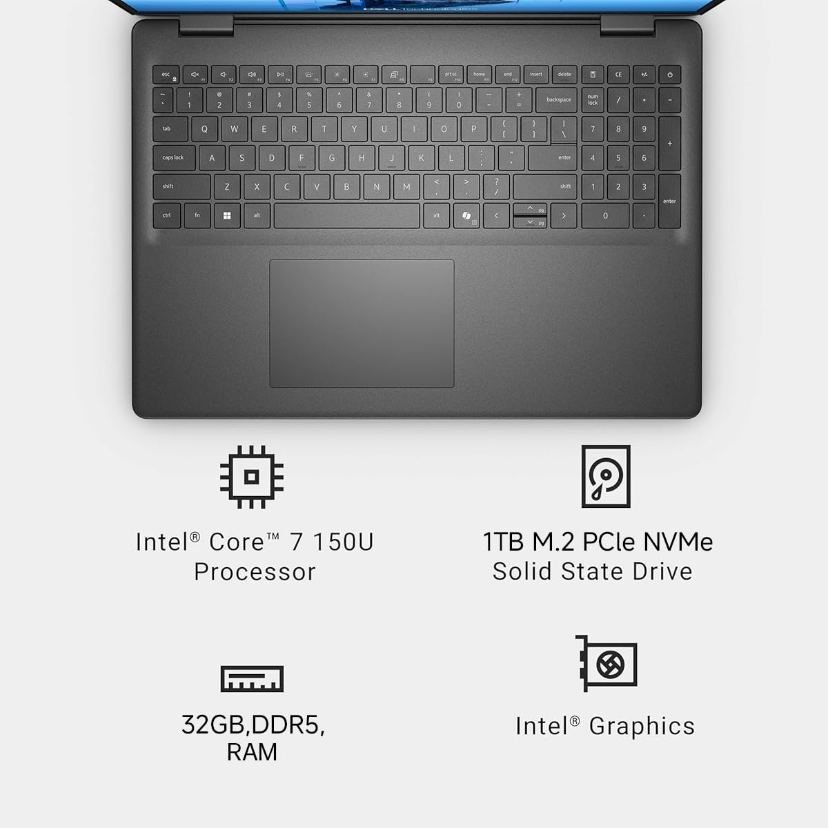 Computadora portátil Dell Inspiron 16 con pantalla táctil, pantalla FHD+ de 16" de 300 nits, Intel 10-Core 7 150U (hasta 5,4 GHz), 32 GB DDR5 RAM, 1 TB SSD, Wi-Fi 6, KB retroiluminado, Copilot AI, Windows 11 Pro, para empresas