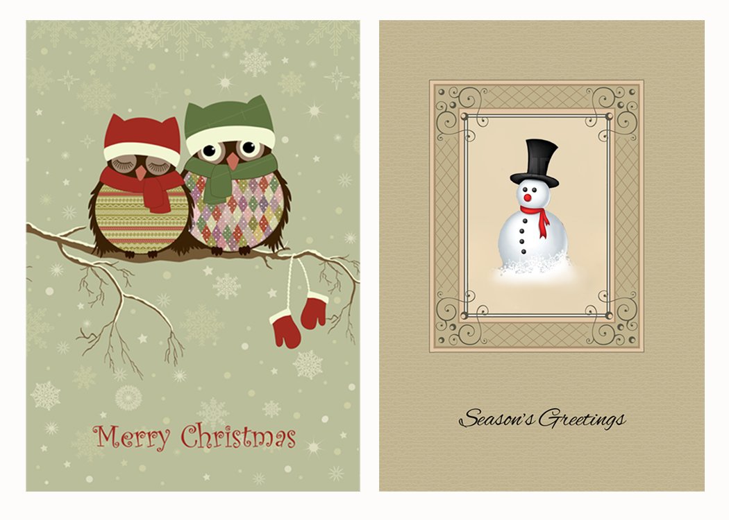 Vintage Christmas Cards - Pack Of 10 - Two designs