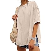 UNCLECAT Womens Oversized T Shirts Summer Trendy Short Sleeve Crew Neck Tops Loose Fit Side Slit Tee