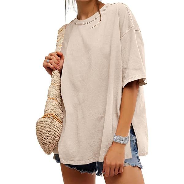 ZUNQKG Women's Oversized T-Shirt - Half Sleeve Crewneck Pullover - Casual Loose Fit Summer Tee - Trendy & Comfy