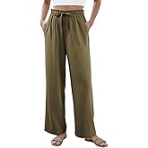 Dokotoo Casual Pants for Women Loose Elastic High Waisted Drawstring Wide Leg Pants with Pockets