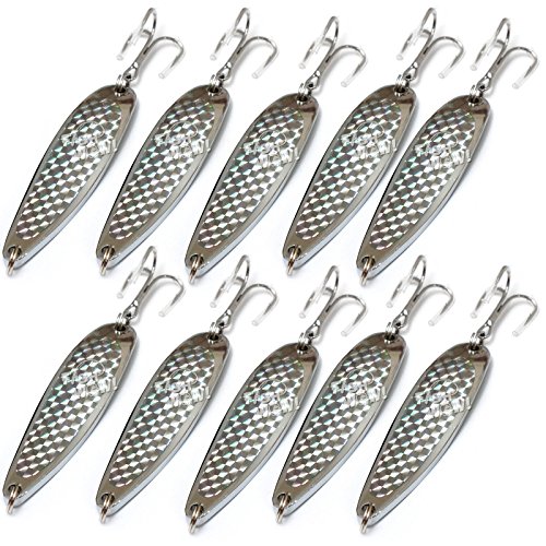 Fish WOW! 10pcs 2oz Fishing Spoons with a Treble Hook 6 inch Casting