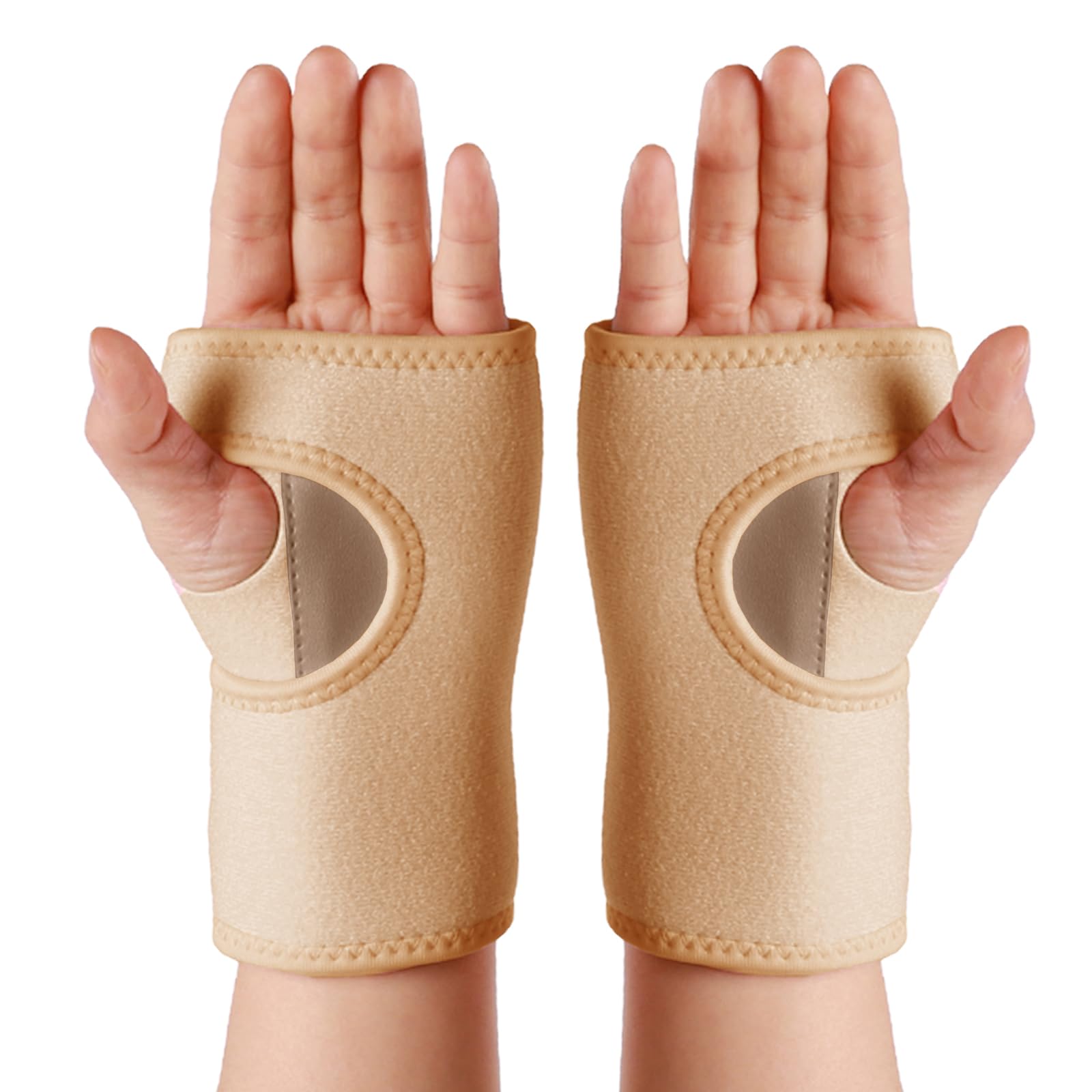 yeloumiss Wrist Splint Support Brace 1 Pair Compression Wrist Brace Elastic Adjustable Carpal Tunnel Support with Metal Strip for Sports, Fitness, Arthritis, Tendonitis One Size (Beige, Left + Right)