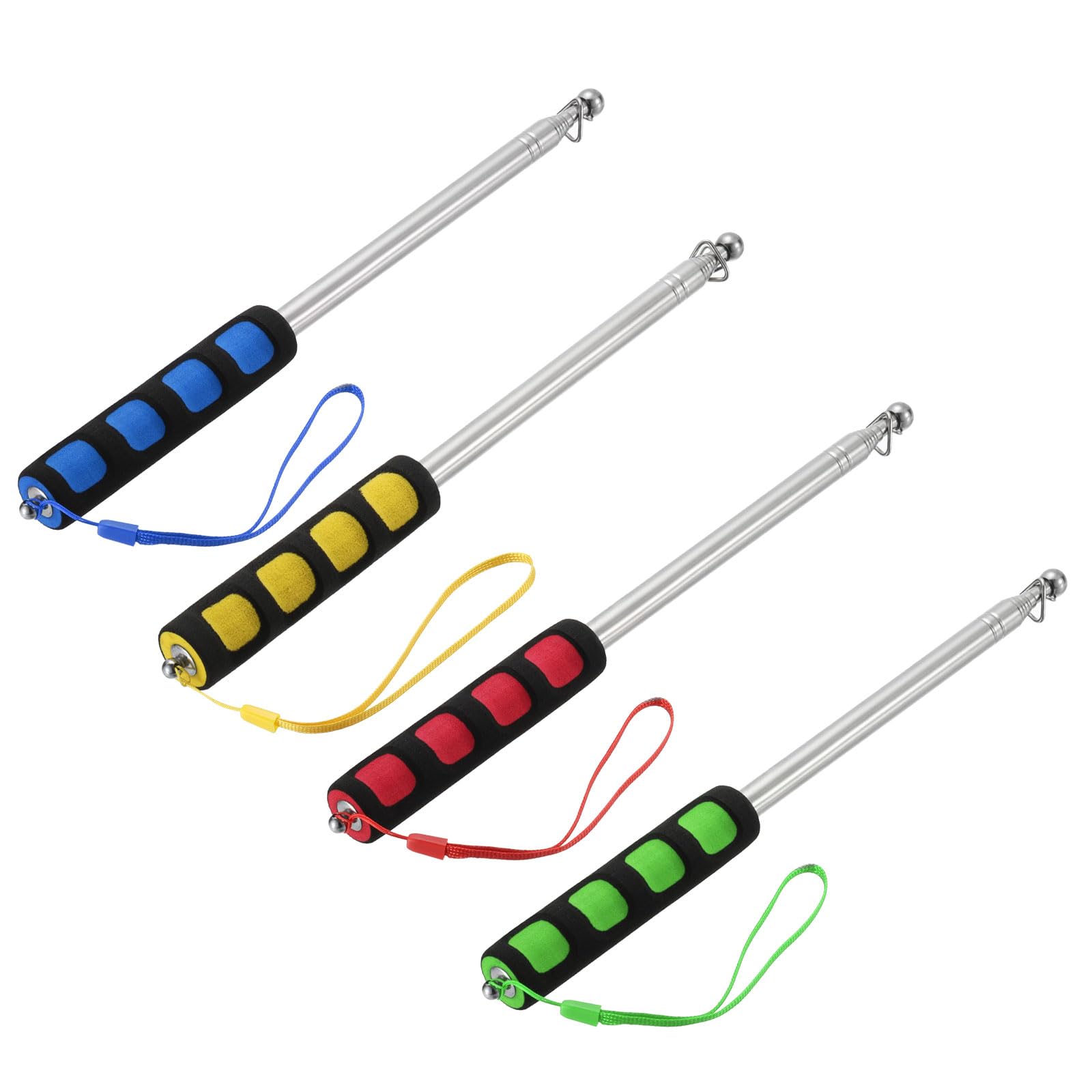 PATIKIL 5.2ft Feet Telescopic Handheld Flagpoles, 4 Pack Tour Guide Flag Pole Stainless Steel Portable Collapsible Flag Pole for Teaching Pointer Training, Red Green Blue Yellow