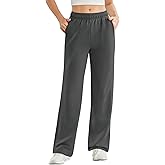 PINSPARK Women's High Waisted Straight Leg Sweatpant Comfy Interior Drawstring Workout Sweat Pants Pocket Fall Casual Pant