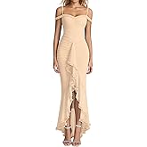 KUTUMAI Women Ruffle Bodycon Maxi Dress Ruched Long Formal Cocktail Wedding Guest Dresses