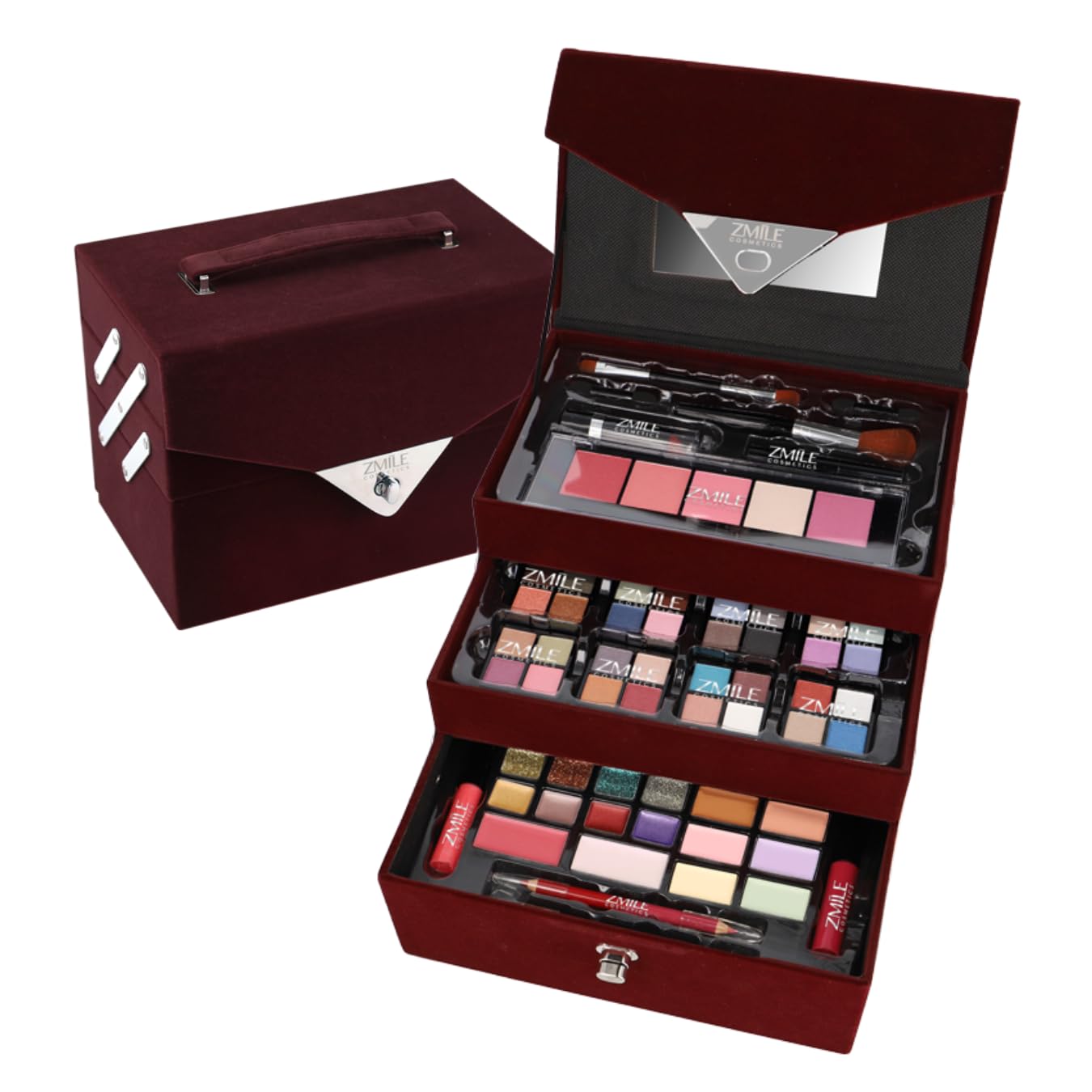 ZMILE COSMETICS Beauty Case Velvety (Dark Berry) Cosmetic Case Vegan Cosmetics with Make-Up - Make-Up Set for On the Go, for Traveling and as a Gift