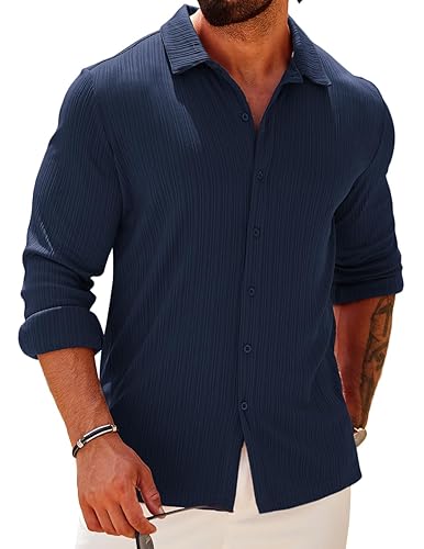 COOFANDY Athletic Fit Dress Shirts for Men Ribbed Knit Textured
