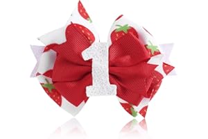 Strawberry Bow Hair Clip for Girls 1st Birthday, Pink & Red Strawberry Bow Hairpin Cute Baby Hair Accessories for Girls Toddl