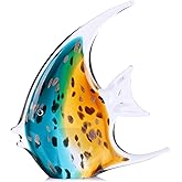 Hand Blown Glass Fish Figurines,Sea Glass Art Figurines Ornament,Tropical Fish Paperweights,Coastal Beach Room Decor,Colorful Aesthetics Home Decor for Bookshelf,Office,Living Room (Green Brown)