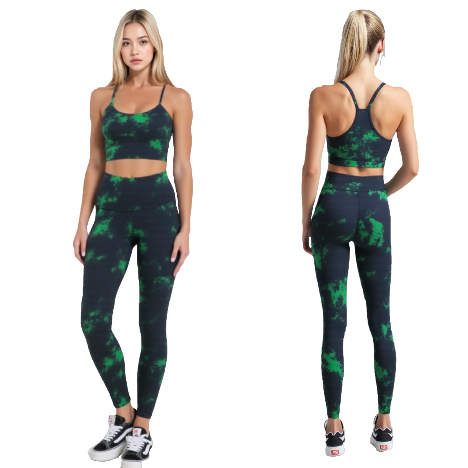 Photo 1 of 2 Piece Workout Sets for Women Seamless Workout Sets with Zip Bra Butt Lifting Leggings Waist Yoga Leggings (Green XS)