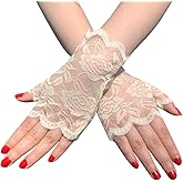 Seeksmile Women Sunblock Short Lace Half Fingerless Gloves Fancy Wrist Length Bridal Wedding Events Party Glove