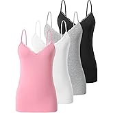 Vislivin Plain Camisole for Women Lace Tank Tops V Neck Adjustable Cami Sexy Undershirts 4 Pack