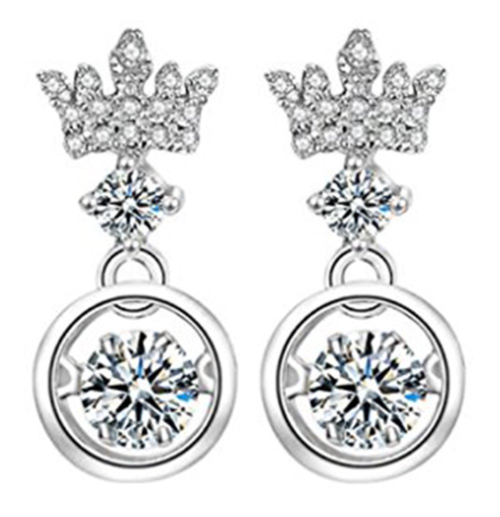 Goldenchen Dancing Earrings 925 Sterling Silver Crown Charm Dancing Heart Elegant Luxury Simple for woman
