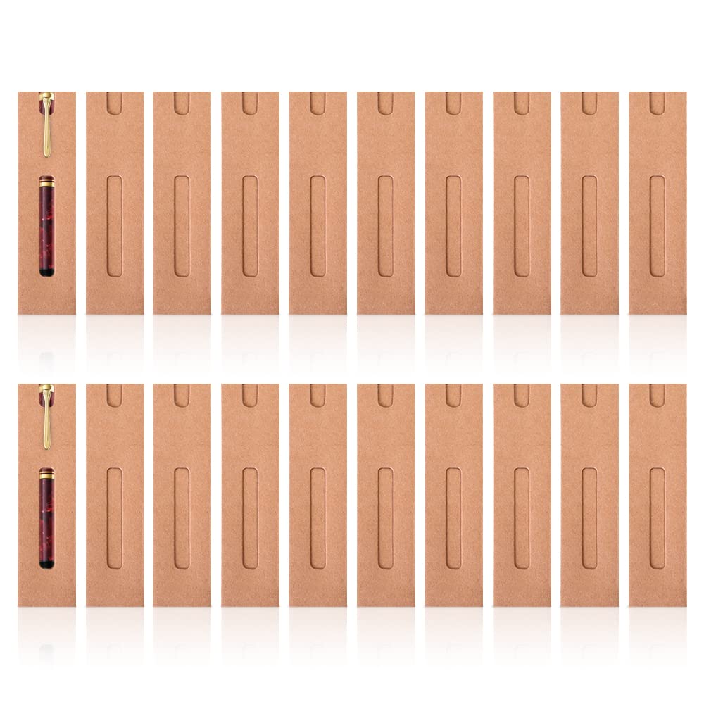 Yitexin 20Pcs Single Pen Sleeve Case Holder, Single Pen Pouch with Window for Display, Single Pen Protector Made of Paper, Pen Packaging Bag (Brown)