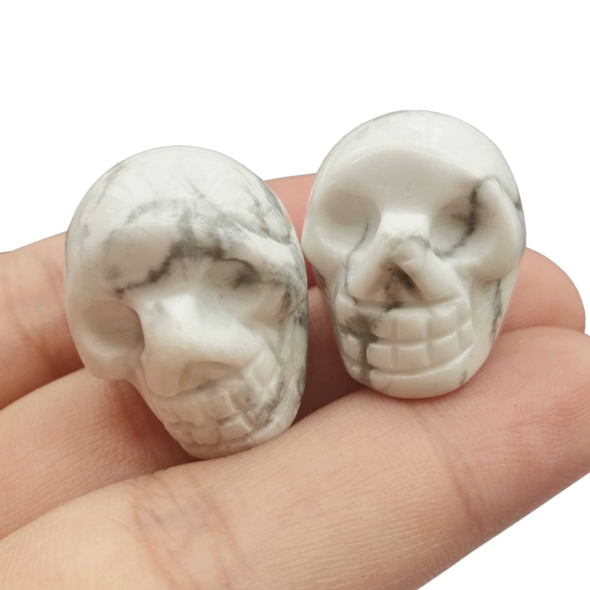 Manekieko 2 Pcs Natural White Howlite Turquoise Mini Crystal Human Skull Figurines,25mm Handcarved Crystals and Healing Stone Room Decor Gemstone — image 1