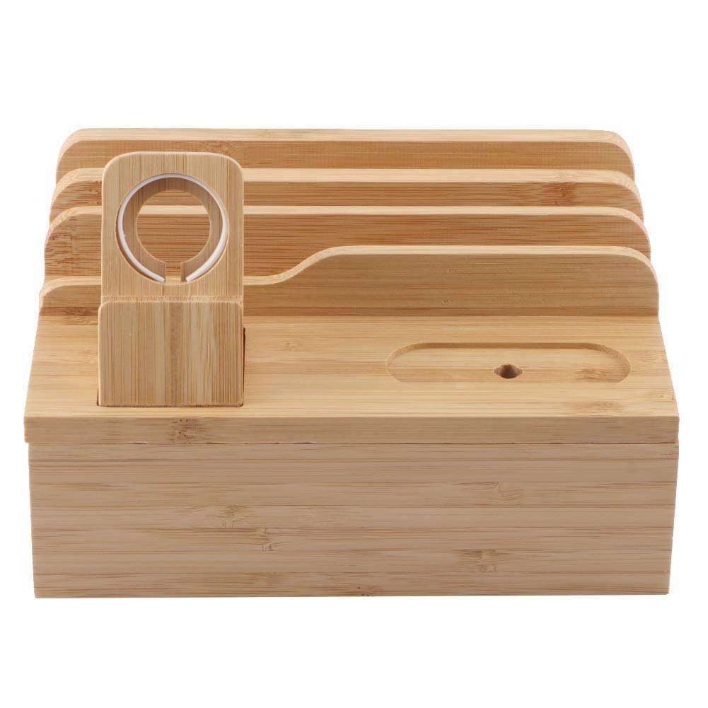 Bamboo Charging Station Rack for Multiple Devices,Storage Docking Station and Organizer for Cell Phones Smart Phones Tablets and Other Electronics