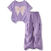 Voxikodex Girls Clothes 2 Piece Cute Butterfly Print T-Shirt Tops & Cargo Pants Spring Summer Outfits Teen Tween Girls 9-14Y