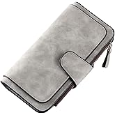 M.K ZIZZYPOP Women's Wallets Leather RFID Blocking Slim Wallet Bifold Card Holder Card Cases With Zipper Coin Pocket ID Window (Gray)