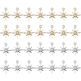 BENECREAT 28Pcs 18K Gold Plated Star Cubic Zirconia Pendants, Golden & Platinum Star Brass Charm Pendants for Bracelet Necklace Jewelry Making, 10.5x8.5x2mm