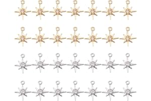BENECREAT 28Pcs 18K Gold Plated Star Cubic Zirconia Pendants, Golden & Platinum Star Brass Charm Pendants for Bracelet Neckla