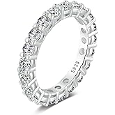 Moissanite Wedding Band Ring for Women - S925 Sterling Silver Eternity Stackable Rings, D Color VVS1 Engagement Promise Jewelry for Anniversary Birhday Valentines Day