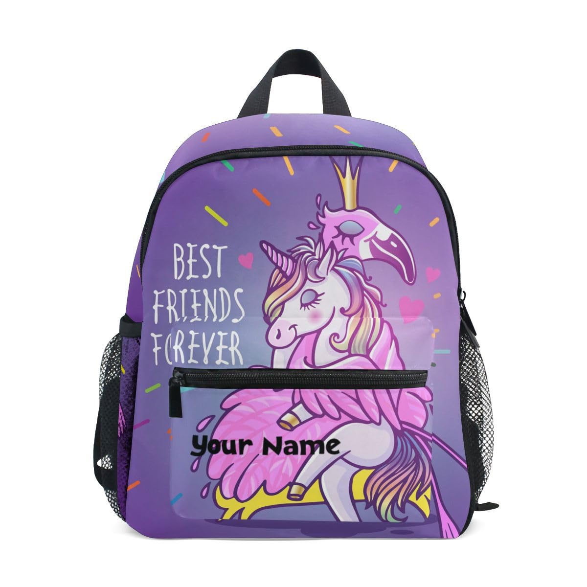 ALAZA Boys Girls Toddler Backpack Personalised Nursery backpack, Unicorn With Flamingo Kids Mini School Rucksack Small Name Custom Children's Backpack with Chest Strap Name Tag