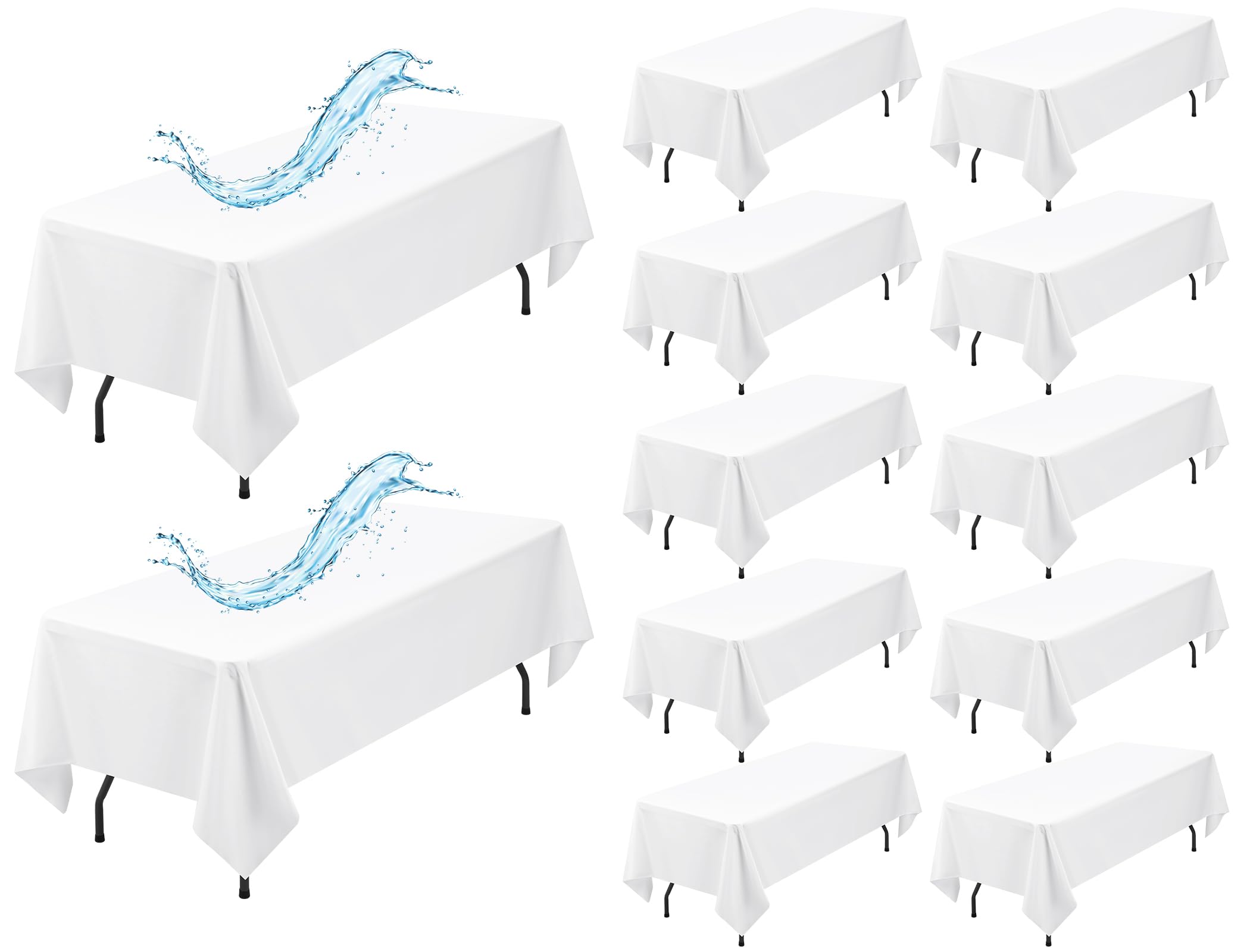 Photo 1 of 12 Pack White Rectangle Tablecloth 60 x 102 Inch Waterproof Polyester Table Cloth for 6 Foot Tables White Tablecloths 