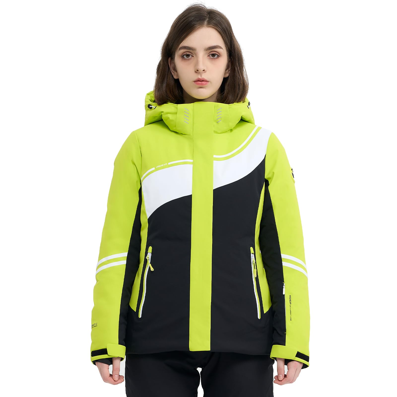 Photo 1 of HIGH EXPERIENCE Ski Jacket Women Snowboard Coat Fitted Slim Fit Snow Short Windproof Waterproof Insulated Warm Removable Hood (US, Alpha, X-Small, Regular, Regular, Lemon Yellow-Black)