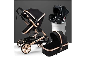Newborn 3 in 1 Baby Stroller - Lightweight, Foldable Infant Carriage Luxury Pram, Anti-Shock Toddler Pushchair (Black)