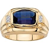Palm Beach Jewelry Men's 18K Yellow Gold Plated Emerald Cut Created Blue Sapphire and Diamond Accent Ring