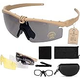 FOCUHUNTER Tactical Glasses, Shooting Safety Glasses, Anti Fog UV400 Protection Sunglasses with 3 Interchangeable Lens