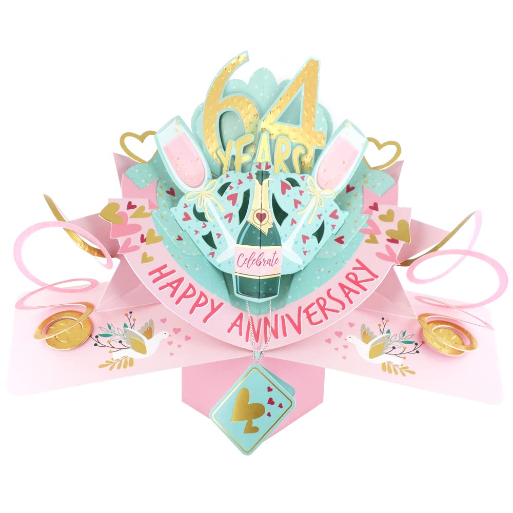 64 Years Happy 64th Anniversary Pop-Up Greeting Card Love Kate's 3D Pop Up Cards POP216MC64