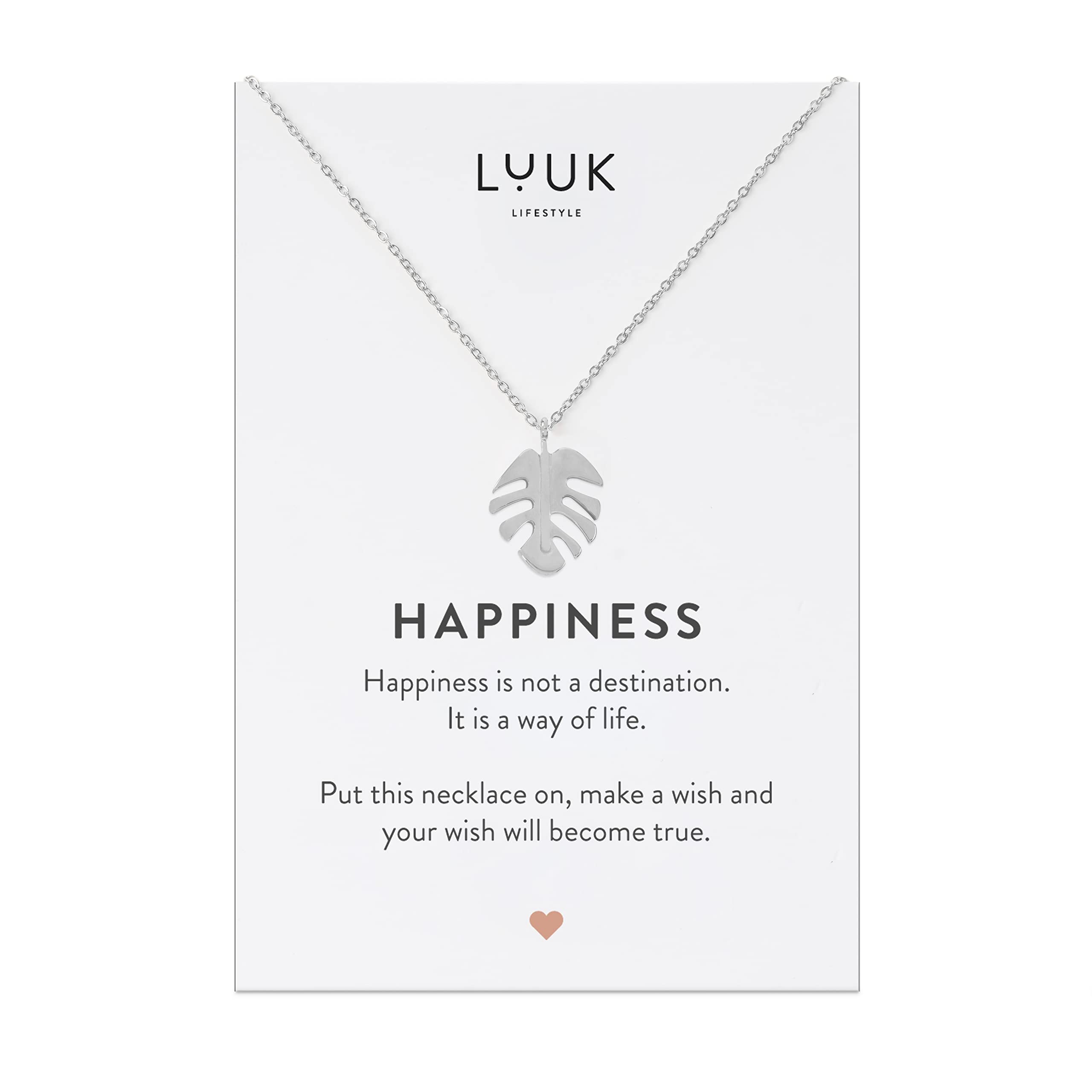 LUUK LIFESTYLE Stainless Steel Pendant Necklace for Women Waterproof 50cm Chain Modern Necklace Gift for Her Silver Monstera Leaf