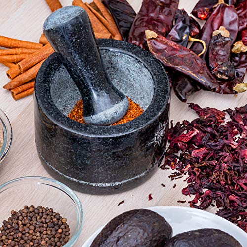 Mortar and Pestle Set Dual Sided/Flip Solid Granite Bowl for Grinding