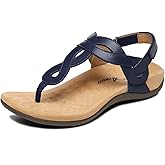 Athlefit Women's Orthopedic Arch Support Sandals Comfortable Thong T-Strap Orthotic Casual Flat Sandals