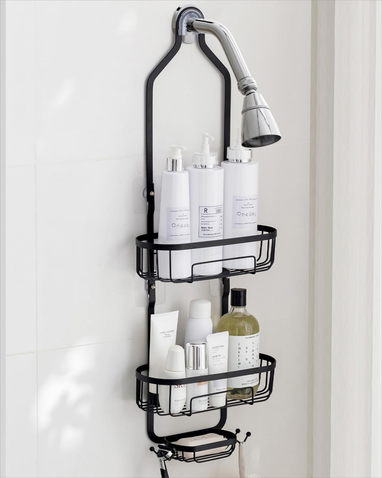 Photo 1 of Baffect Shower Head Caddy, Upgraded Extended Metal Shower Storage Rack, Rust-Resistant Bathroom Organizer with Soap Holder and Hooks (Matte Black)