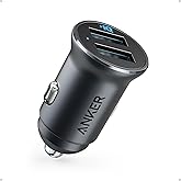 Anker 320 Car Charger (24W II), Mini Aluminum Alloy Dual USB with Blue LED for iPhone16 15 14 13 12 Series, iPad Pro/Air 2/Mi