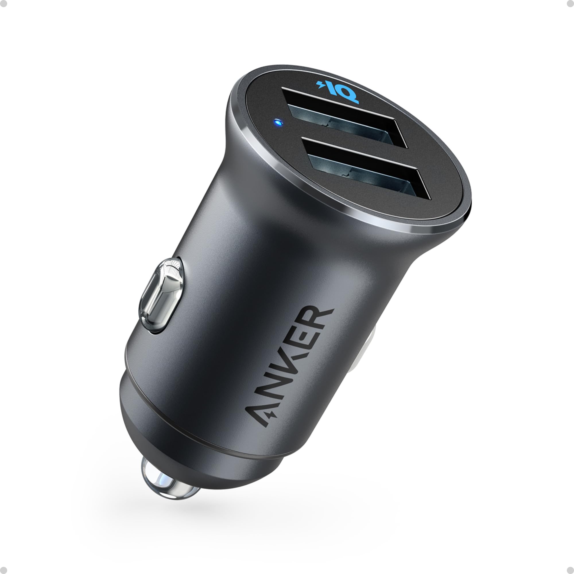 Anker Car Charger, 24W Dual USB Car Charger - Compact Aluminum Alloy, PowerDrive 2 Adapter with Blue LED - Compatible with iPhone12/11/XR/Xs, iPad Pro/Air 2/Mini, Galaxy (Excludes Quick Charge)