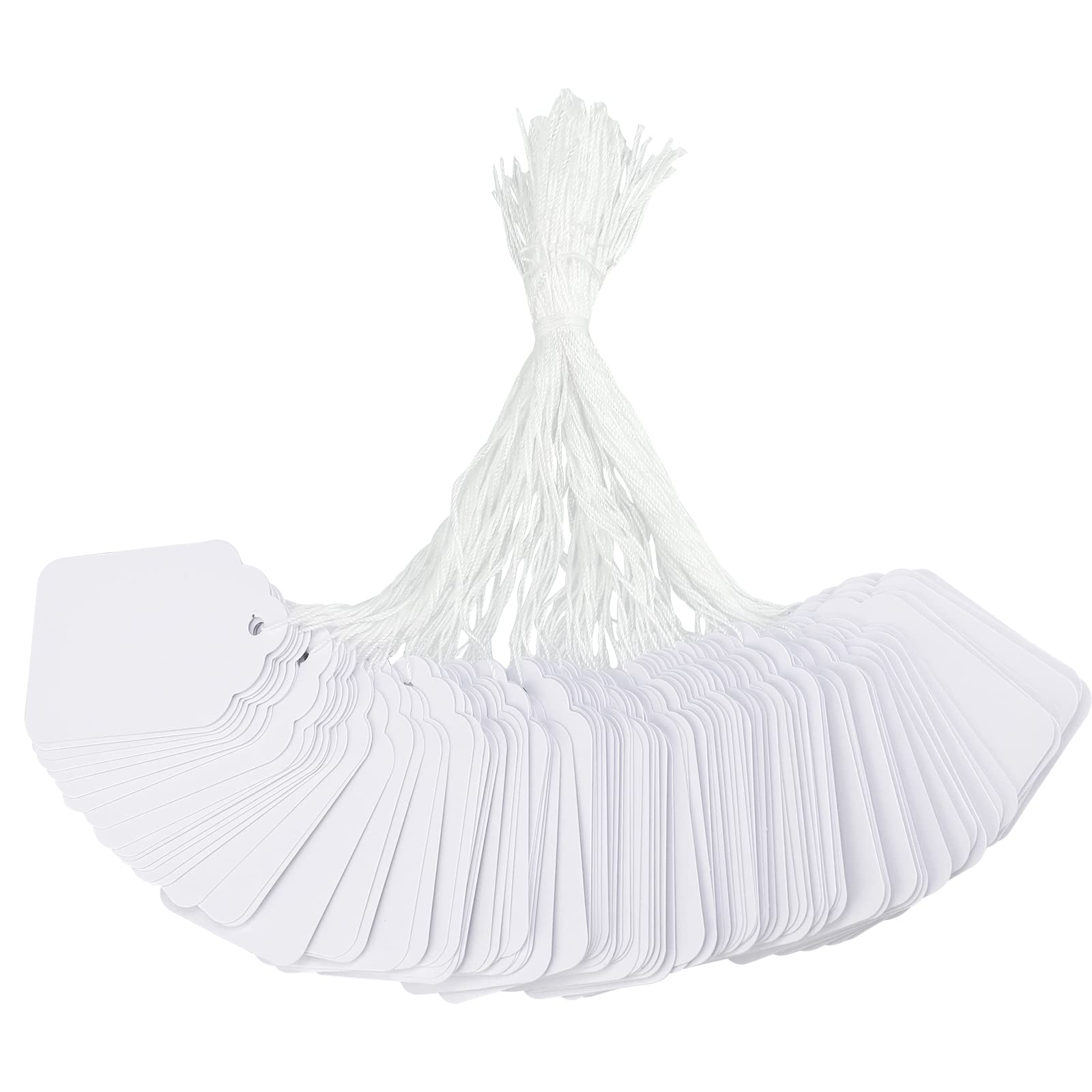 G2PLUS 500 PCS Mini Strung Price Tags - White String Pricemarker Labels, 30x 48mm Tie on Paper Tags for Jewelry Clothing Display