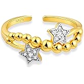 Zikichiky 14K Gold Plated Cubic Zirconia Star Adjustable Rings for Women Statement Open Rings