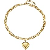 Pikvyo Elegant Gold Plated Heart Pendant Necklace for Women, Chunky Statement Chain with Secure Lobster Clasp,Gift for Her