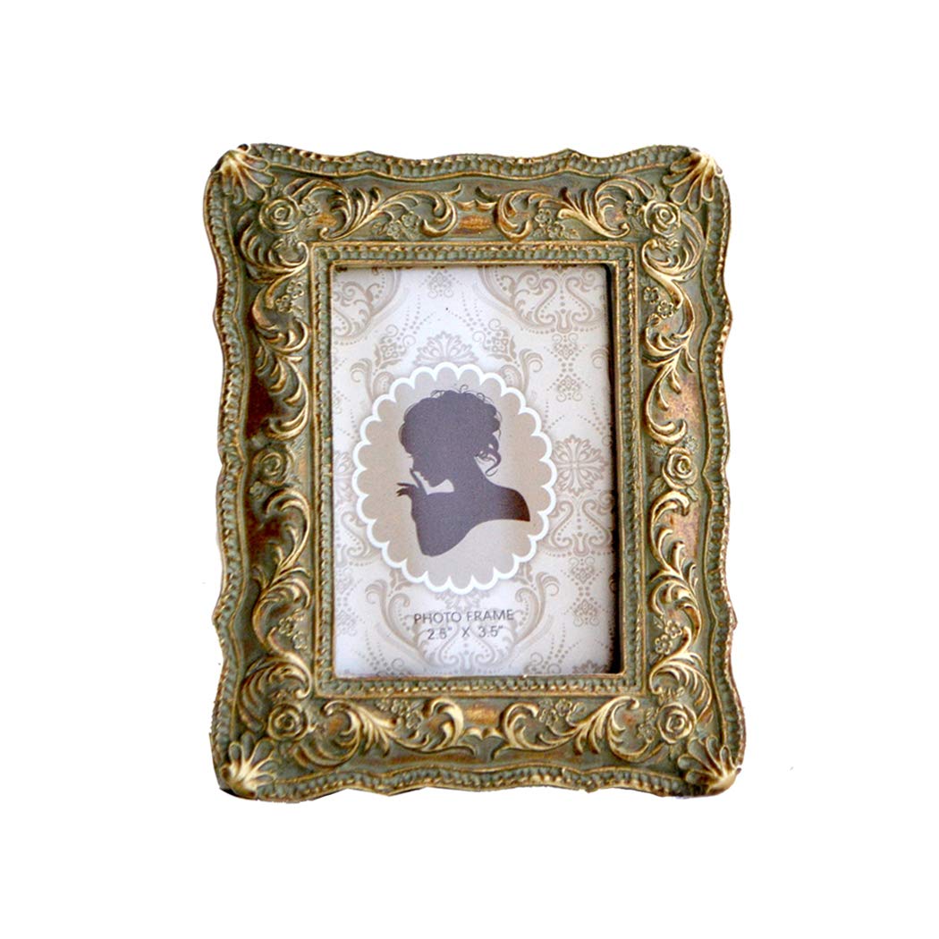 CISOO Vintage Mini Picture Frame 2.5x3.5 Antique Small Photo Frame Table Top Display and Wall Hanging Home Decor (Bronze with Green Rust)