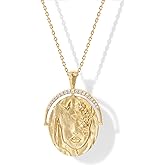 PAVOI 14K Gold Plated Engraved Hammered Oval Coin Pendant Necklace for Women | Hamsa Stars Bohemian Pendant Adjustable Chain Necklaces | Calm Inspirational Secret Phrases