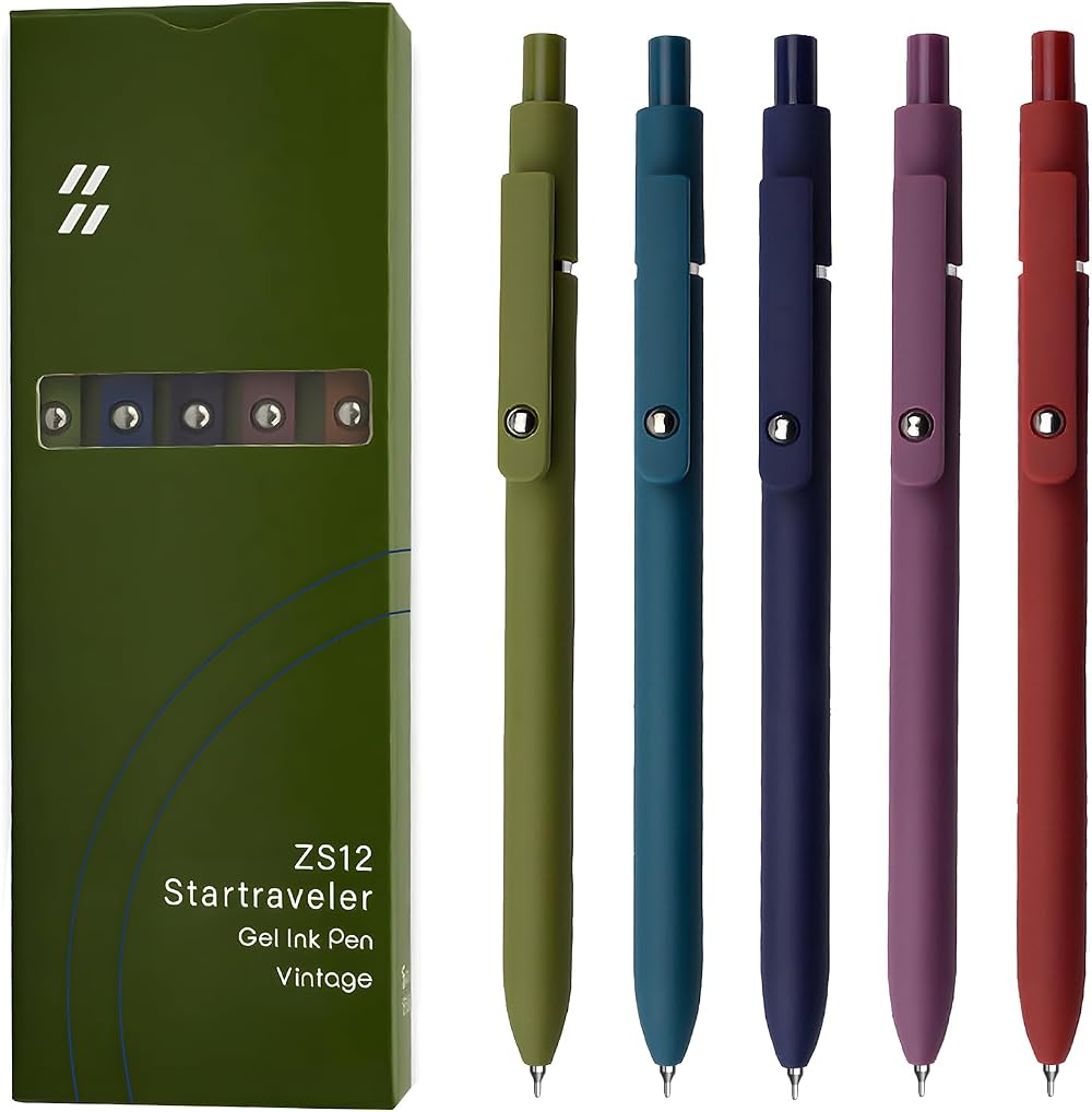 UIXJODO Gel Pen 0.5mm 5Pcs Fine Point Retractable with Metal Clip Vintage